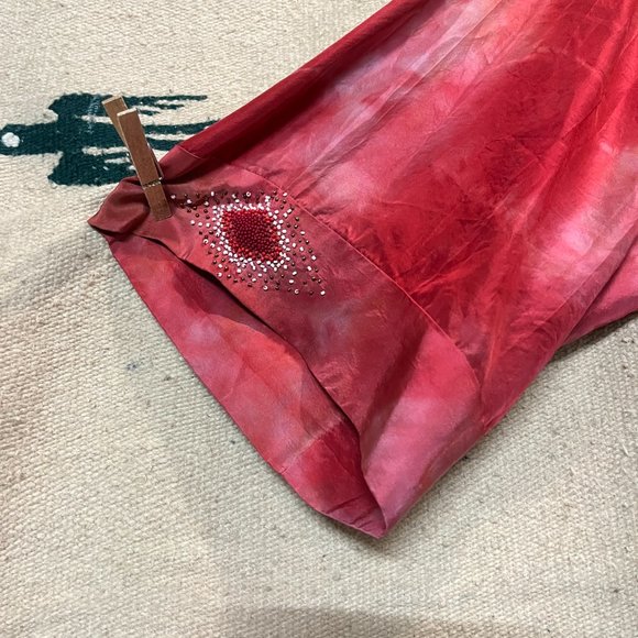 josie NATORI Robe + Slip Red Tye-Dye 100% Silk BEADED NWOT Small - Boho Couture - Picture 6 of 15